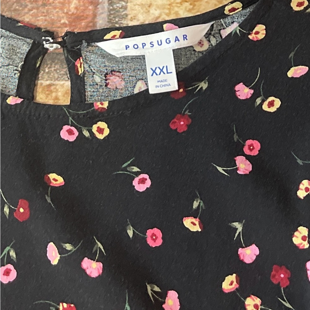 Popsugar Women Floral Babydoll Blouse Long Sleeve Black Sz XXL Fairy Boho Flowy - Picture 7 of 10